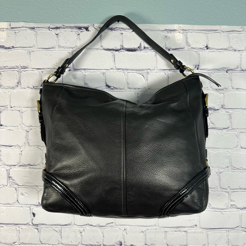 Coach Black Leather Tote with Gold Accents - Picture 2 of 8